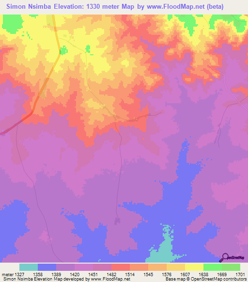 Simon Nsimba,Zambia Elevation Map