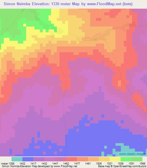 Simon Nsimba,Zambia Elevation Map