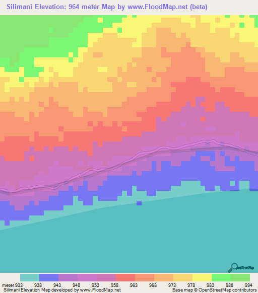 Silimani,Zambia Elevation Map