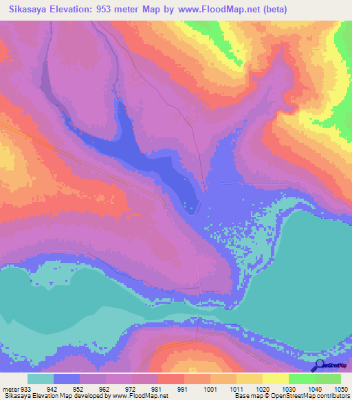 Sikasaya,Zambia Elevation Map