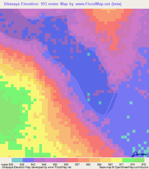 Sikasaya,Zambia Elevation Map