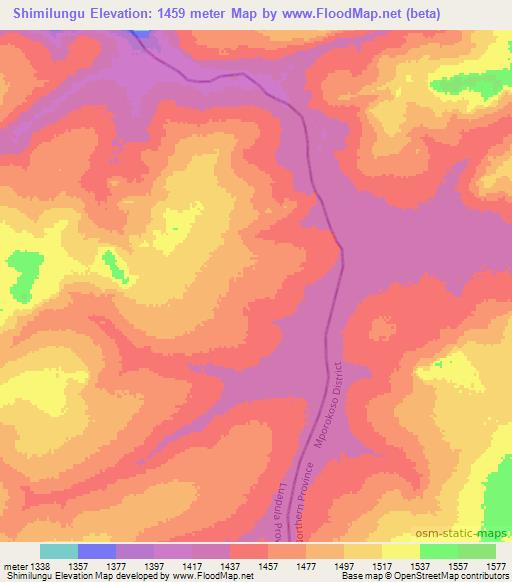 Shimilungu,Zambia Elevation Map