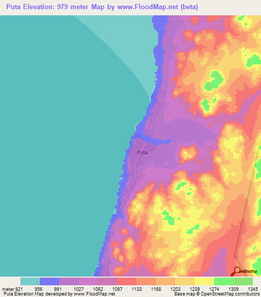 Puta,Zambia Elevation Map