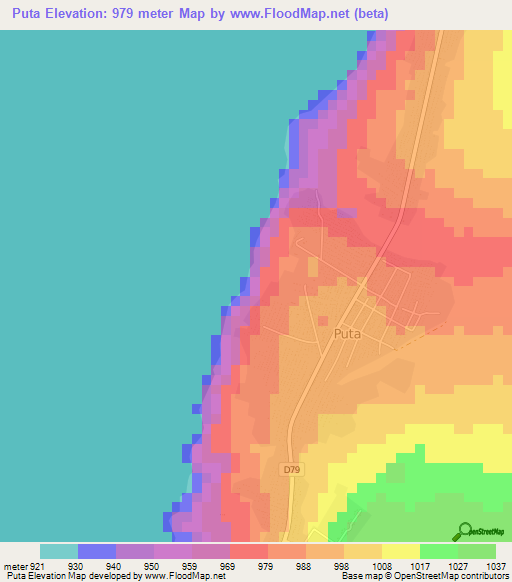 Puta,Zambia Elevation Map