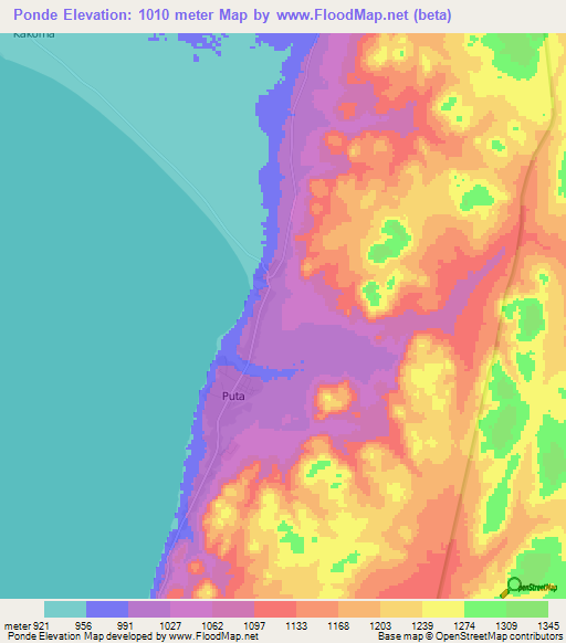 Ponde,Zambia Elevation Map