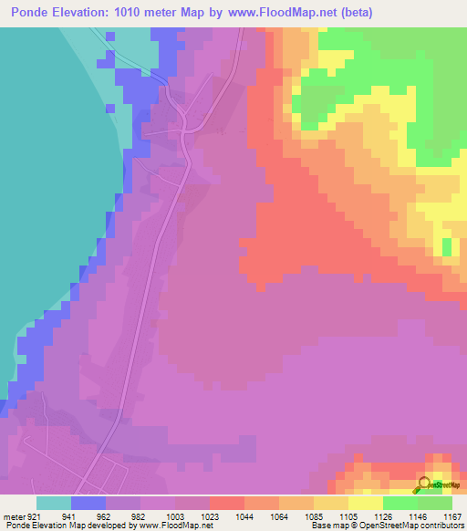 Ponde,Zambia Elevation Map