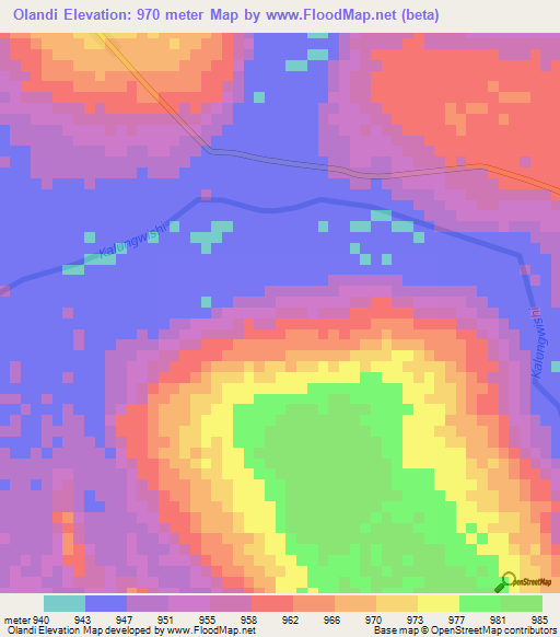 Olandi,Zambia Elevation Map