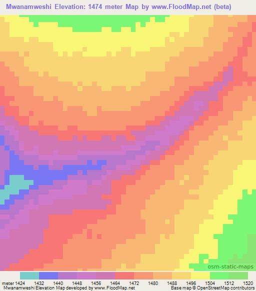 Mwanamweshi,Zambia Elevation Map