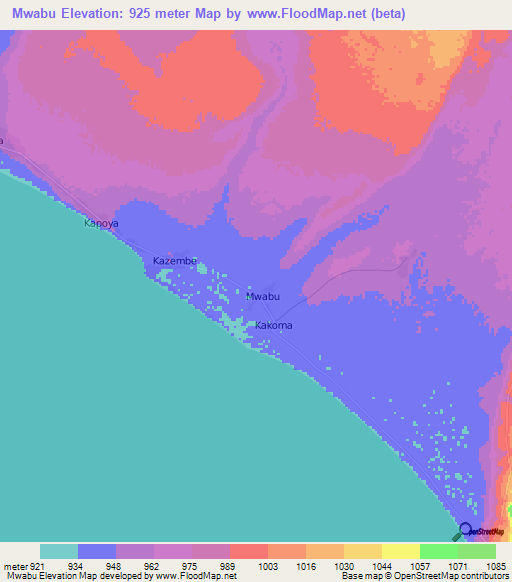 Mwabu,Zambia Elevation Map