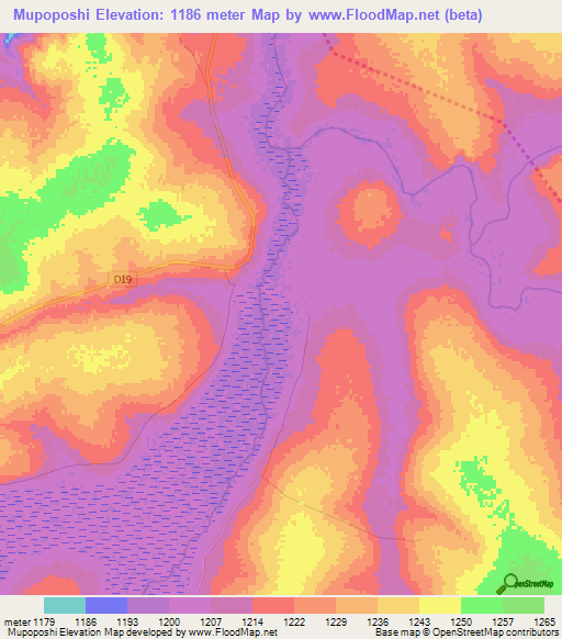 Mupoposhi,Zambia Elevation Map