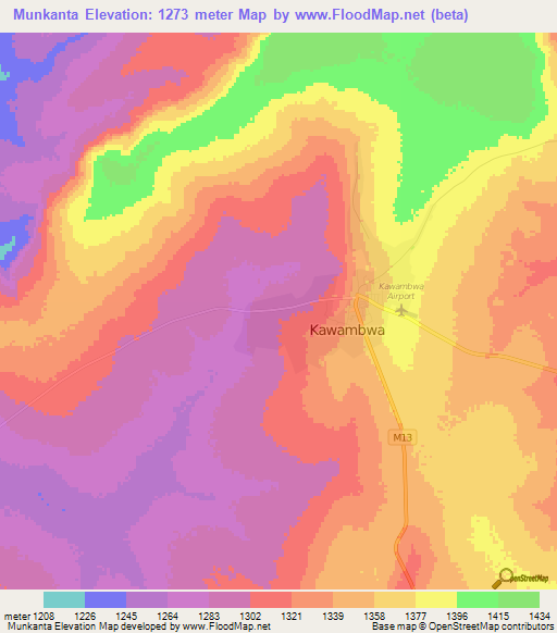 Munkanta,Zambia Elevation Map