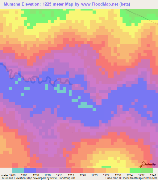 Mumana,Zambia Elevation Map