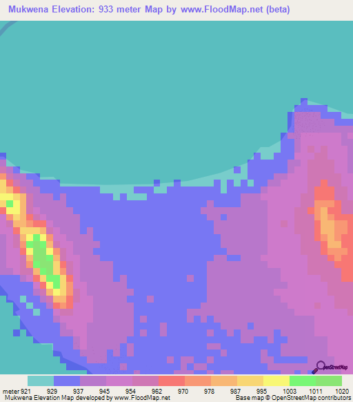 Mukwena,Zambia Elevation Map