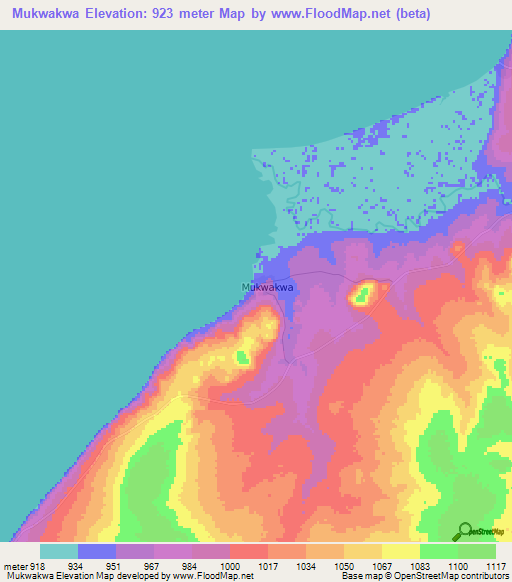 Mukwakwa,Zambia Elevation Map