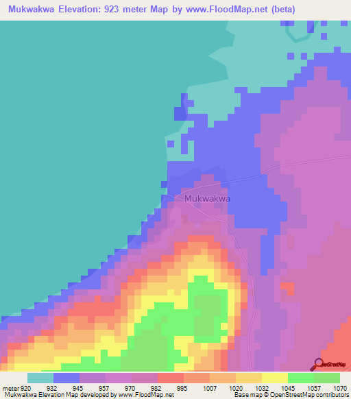 Mukwakwa,Zambia Elevation Map