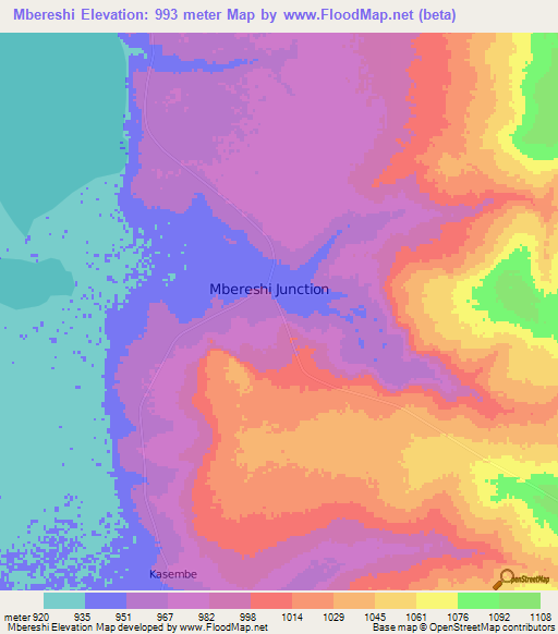 Mbereshi,Zambia Elevation Map