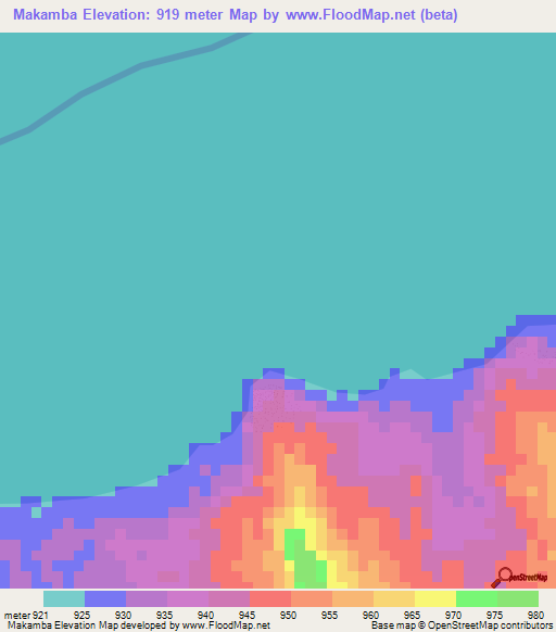 Makamba,Zambia Elevation Map