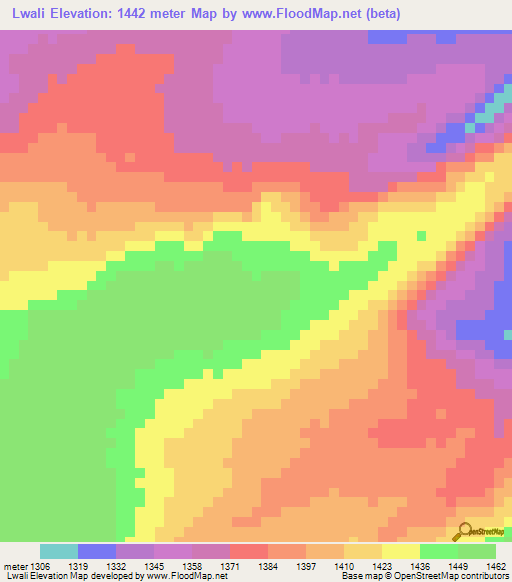 Lwali,Zambia Elevation Map