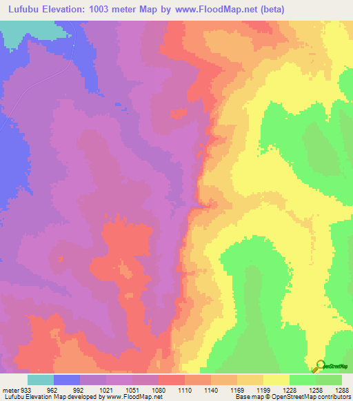 Lufubu,Zambia Elevation Map