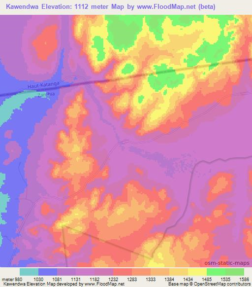 Kawendwa,Zambia Elevation Map