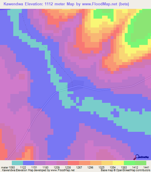 Kawendwa,Zambia Elevation Map