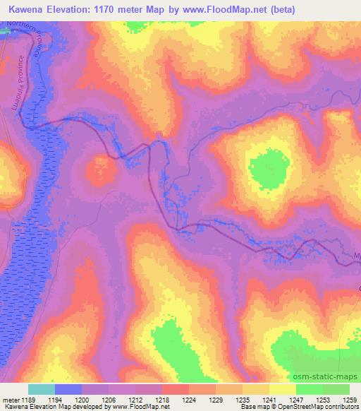 Kawena,Zambia Elevation Map