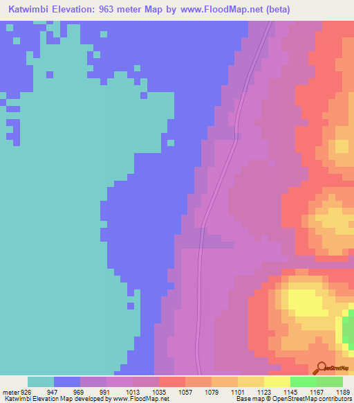 Katwimbi,Zambia Elevation Map