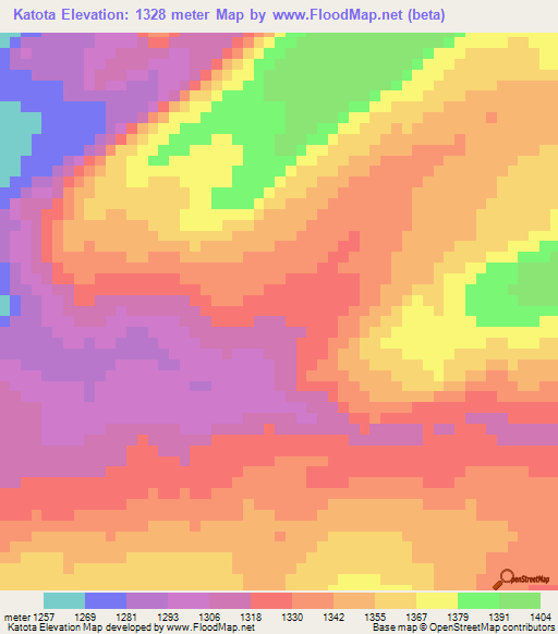 Katota,Zambia Elevation Map