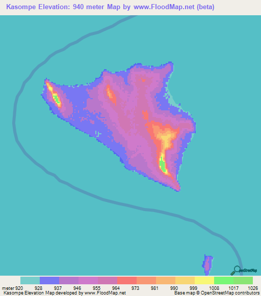 Kasompe,Zambia Elevation Map