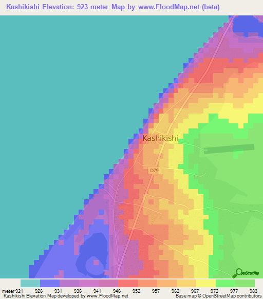 Kashikishi,Zambia Elevation Map