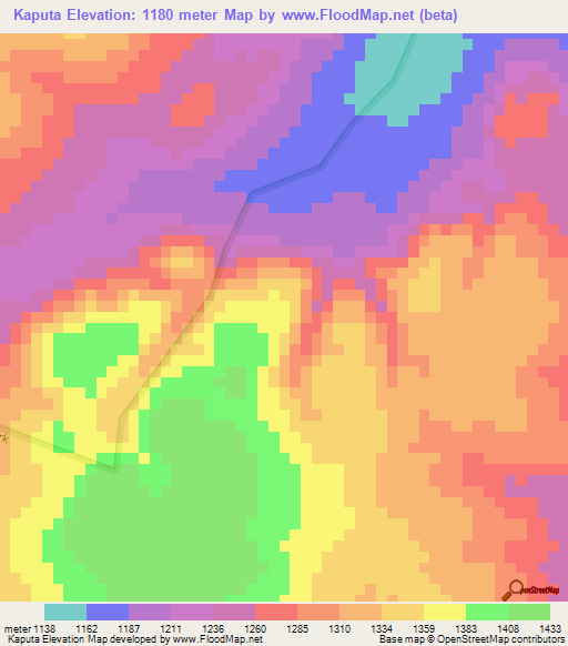 Kaputa,Zambia Elevation Map