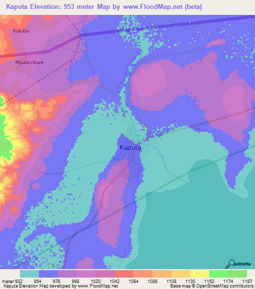 Kaputa,Zambia Elevation Map