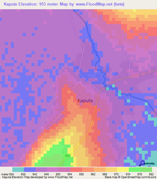 Kaputa,Zambia Elevation Map