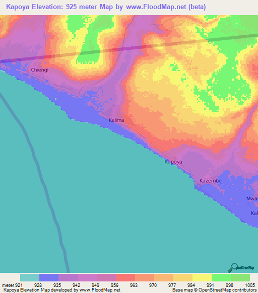 Kapoya,Zambia Elevation Map