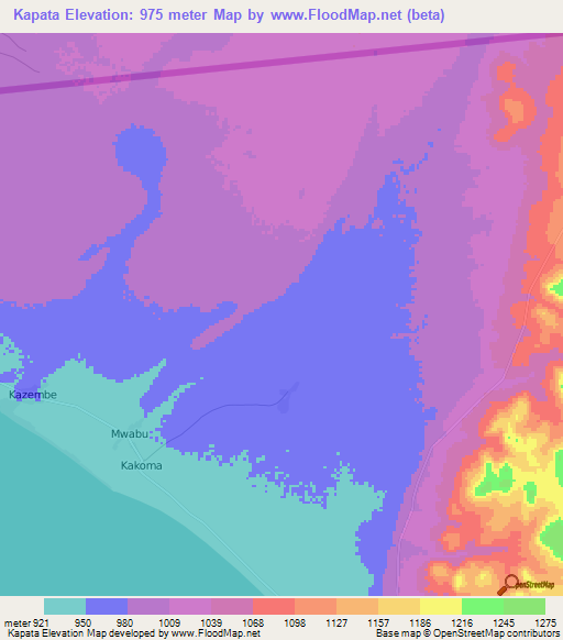 Kapata,Zambia Elevation Map