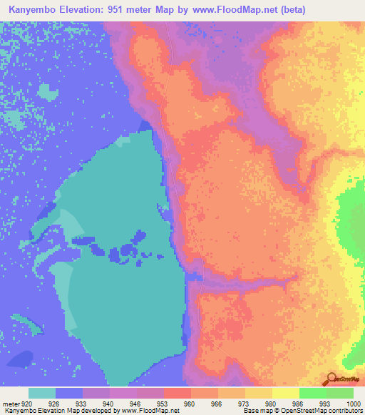 Kanyembo,Zambia Elevation Map