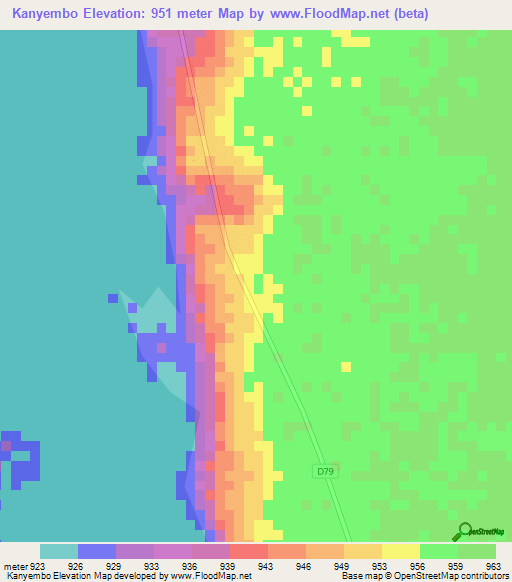 Kanyembo,Zambia Elevation Map