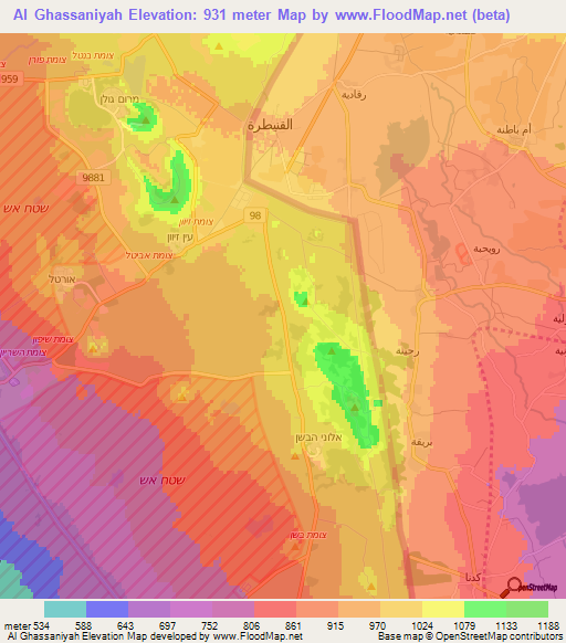 Al Ghassaniyah,Syria Elevation Map