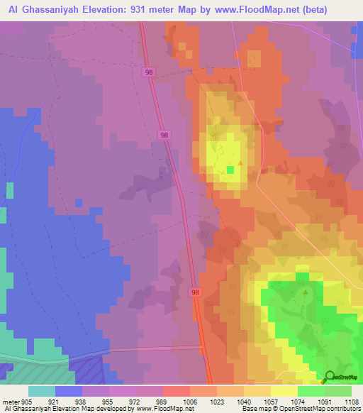 Al Ghassaniyah,Syria Elevation Map