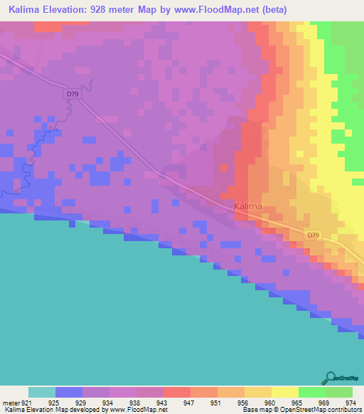 Kalima,Zambia Elevation Map