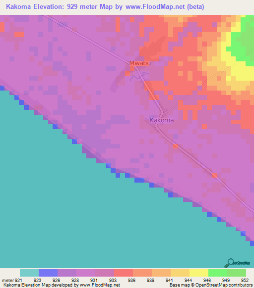 Kakoma,Zambia Elevation Map