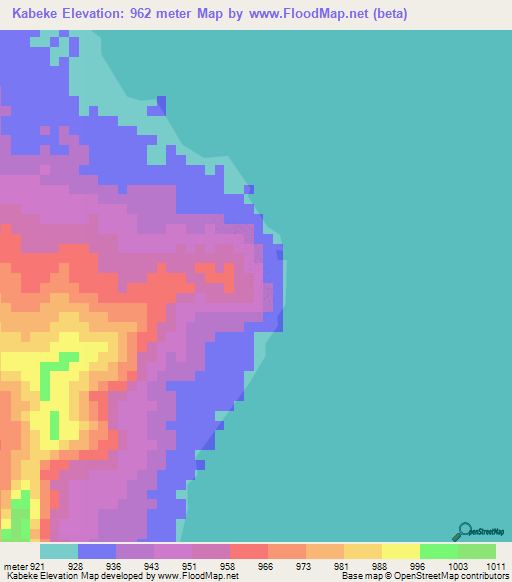 Kabeke,Zambia Elevation Map