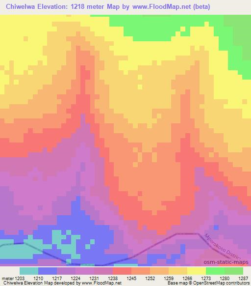 Chiwelwa,Zambia Elevation Map