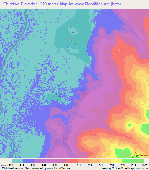 Chitolwe,Zambia Elevation Map