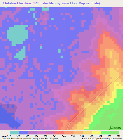 Chitolwe,Zambia Elevation Map