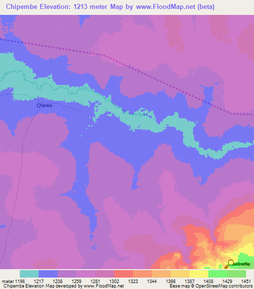 Chipembe,Zambia Elevation Map