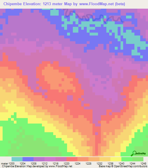 Chipembe,Zambia Elevation Map