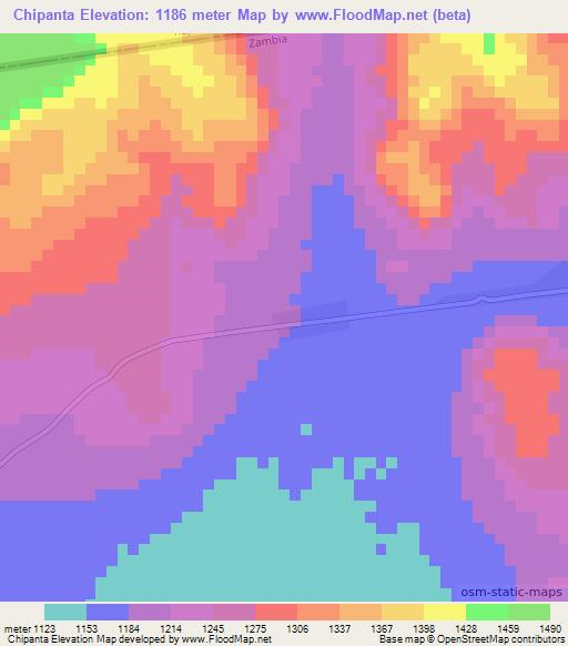 Chipanta,Zambia Elevation Map