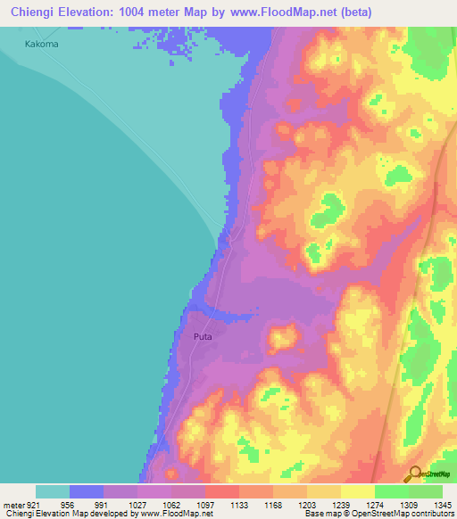 Chiengi,Zambia Elevation Map