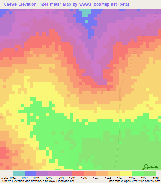 Chewe,Zambia Elevation Map